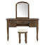 Coiffeuse de maquillage 46 po avec miroir à cadre floral incurvé, coiffeuse élégante avec 5 tiroirs et tabouret en cuir, coiffeuse avec pieds en bois massif et poignées antiques pour la chambre à coucher