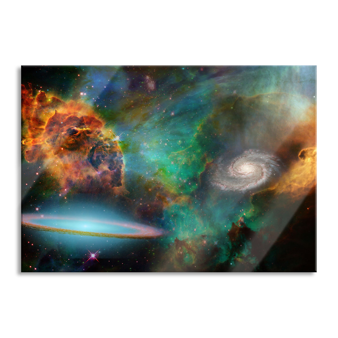 Glasbild | Wandbild Auf Echtglas | Galaxie Mit Sternennebel Inkl. Aufhängung Und Abstandshalter LFs2461