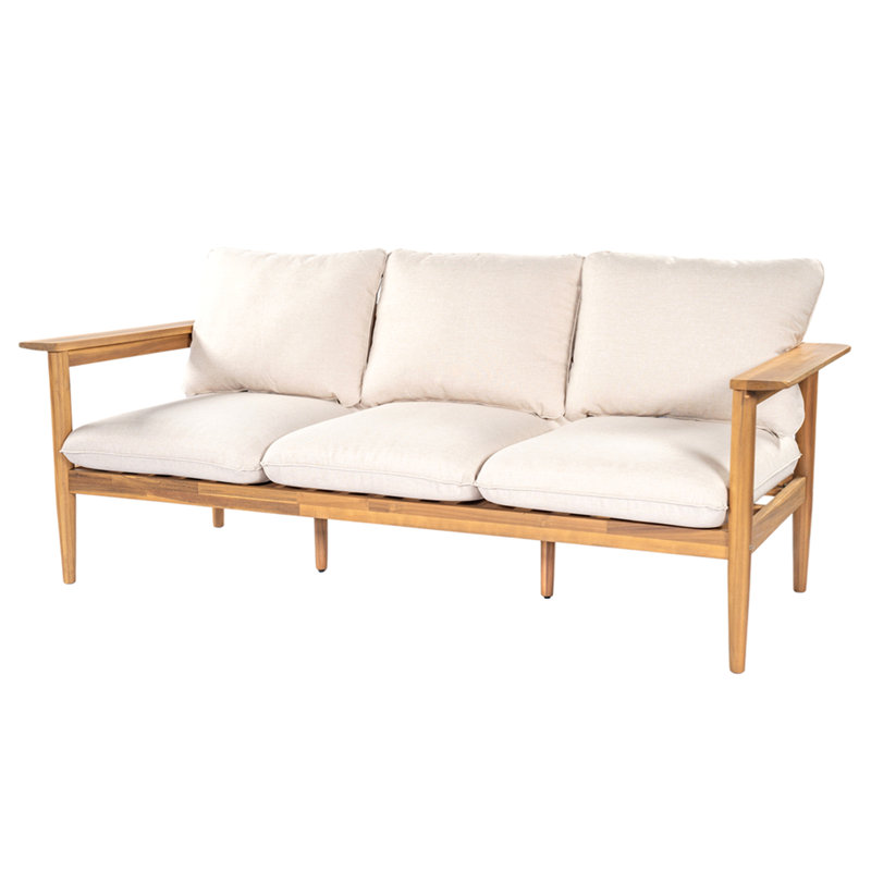 Terassi Outdoor Acacia Wood 3 Seater Sofa, Light Teak Finish With Beige Cushion