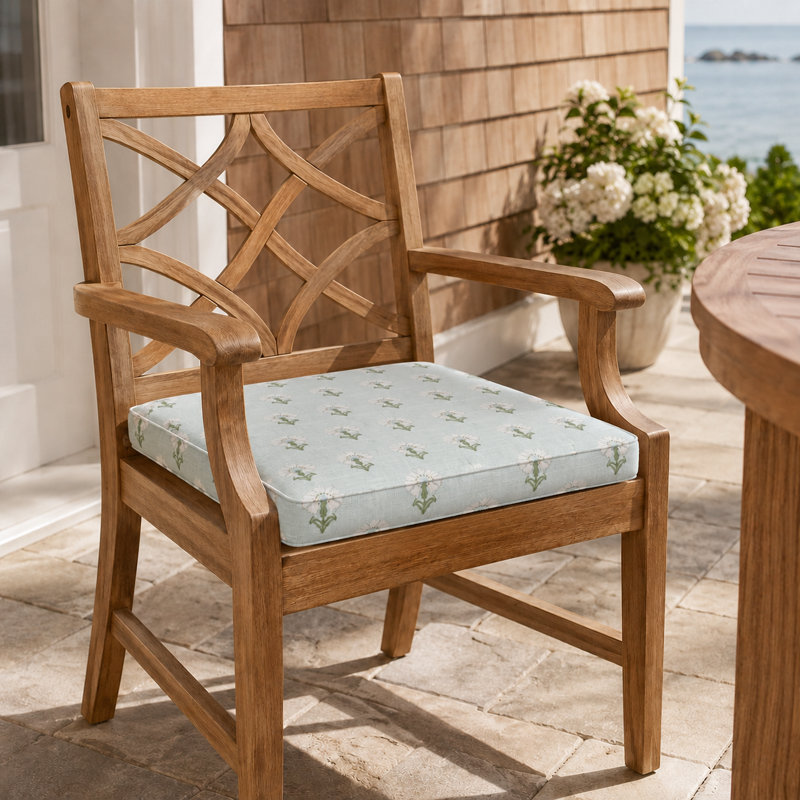 Amala Sunbrella® Outdoor Dining Seat Cushion, Sunbrella® Mira Celeste