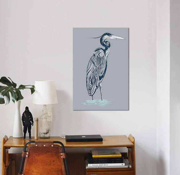«Blue Heron», impression sur toile tendue, H 40 po x l 26 po x P 1,5 po, Toile tendue, Pas de tapis
