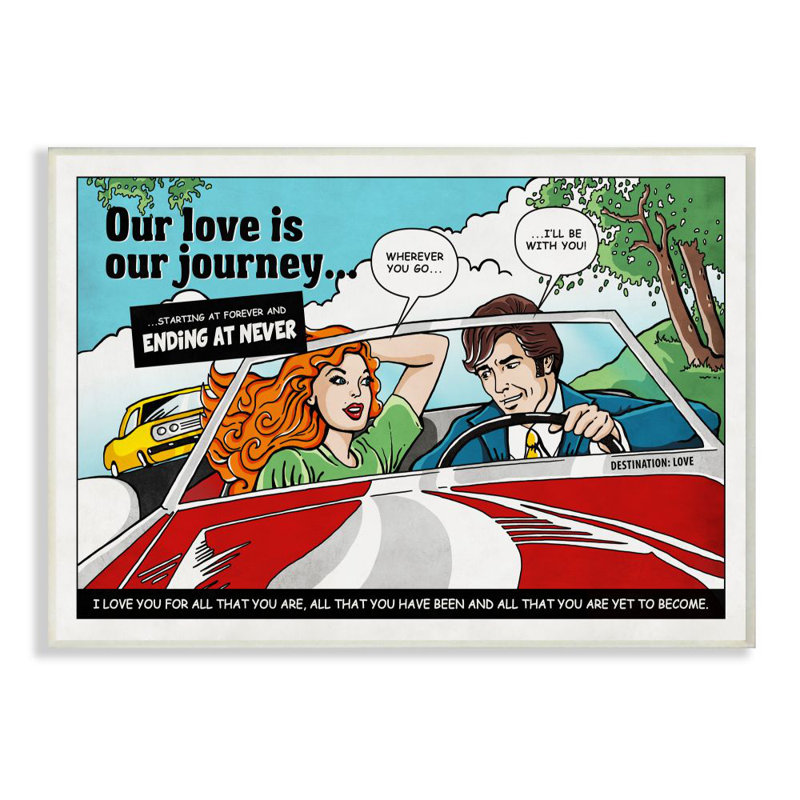 «Love Journey Vintage Comic Book Design» par Ester Kay, impression sur toile, H 10 po x l 15 po x P 0,5 po, Plaque murale