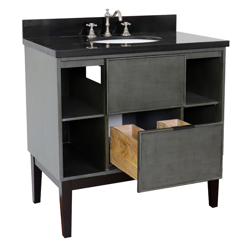 37'' Single Bathroom Vanity with Top, Black Galaxy