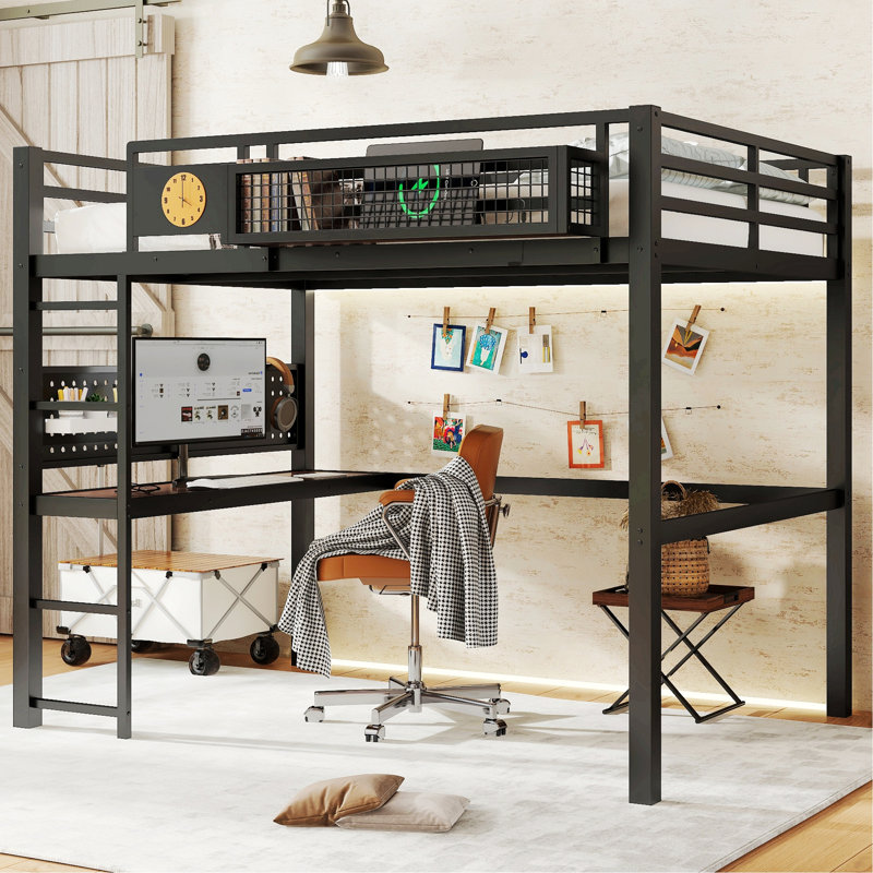 Structure de lit mezzanine avec bureau, lit mezzanine en métal avec port de charge