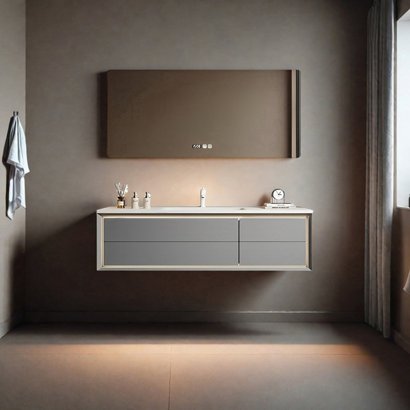 Armoire de salle de bain simple et moderne de style crème, Gris clair, H 19,68 po x l 55,11 po x P 21,65 po