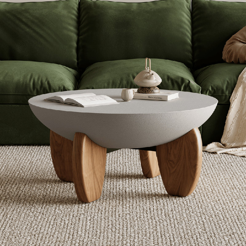 Curva Round Coffee Table With Wood Legs, Gray