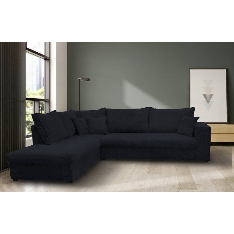 Alova 4 Seater Corner Sofa, Black, Left-hand corner sofa