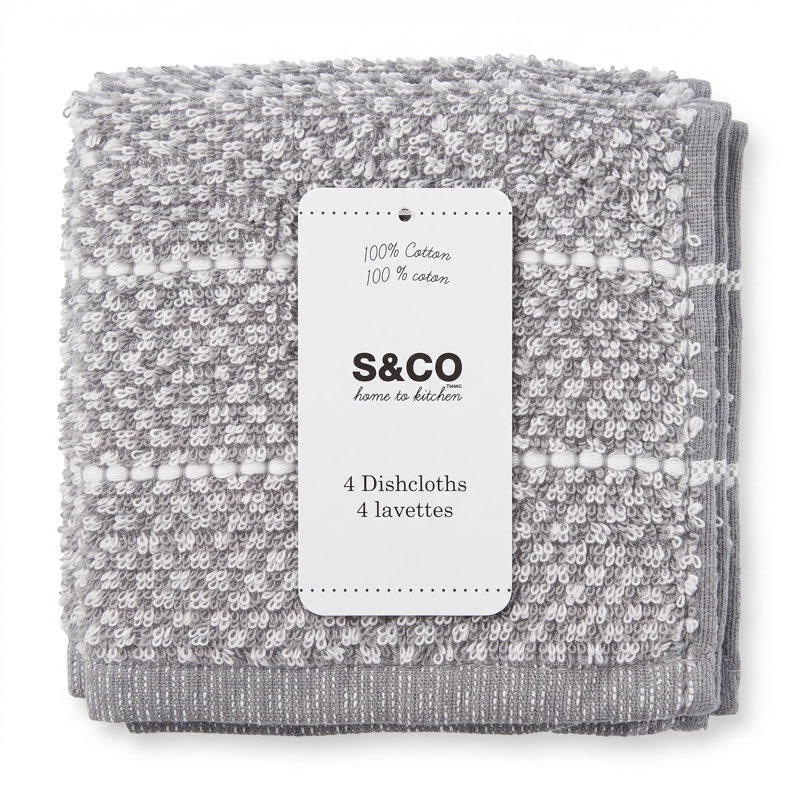 Lot de 5 essuie-tout blancs S&CO, 100 % coton, 30 x 30 cm, absorbants et non pelucheux, pour nettoyer, laver et sécher la vaisselle.