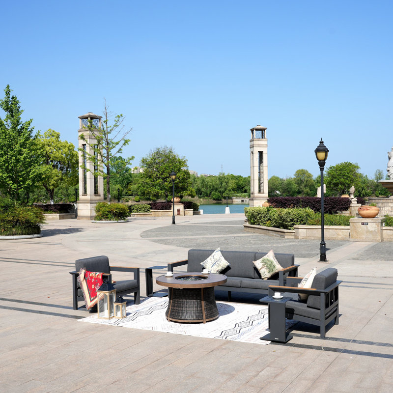 5 - Person Patio Conversation Set with Cushions, Black/Brown