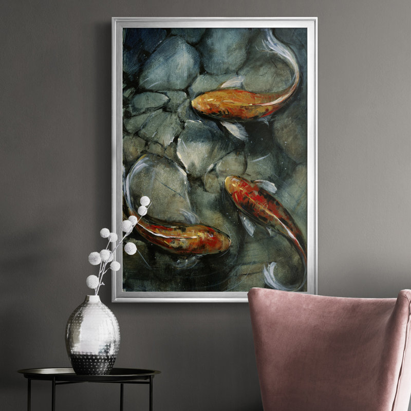 Tres Koi I - cadre photo, impression sur toile, Argent, H 42,5 po x l 30,5 po x P 1 po