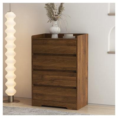 Commode à 4 tiroirs avec tiroir sans poignée, unité de rangement en panneau de particules pour chambre à coucher ou couloir, finition bois