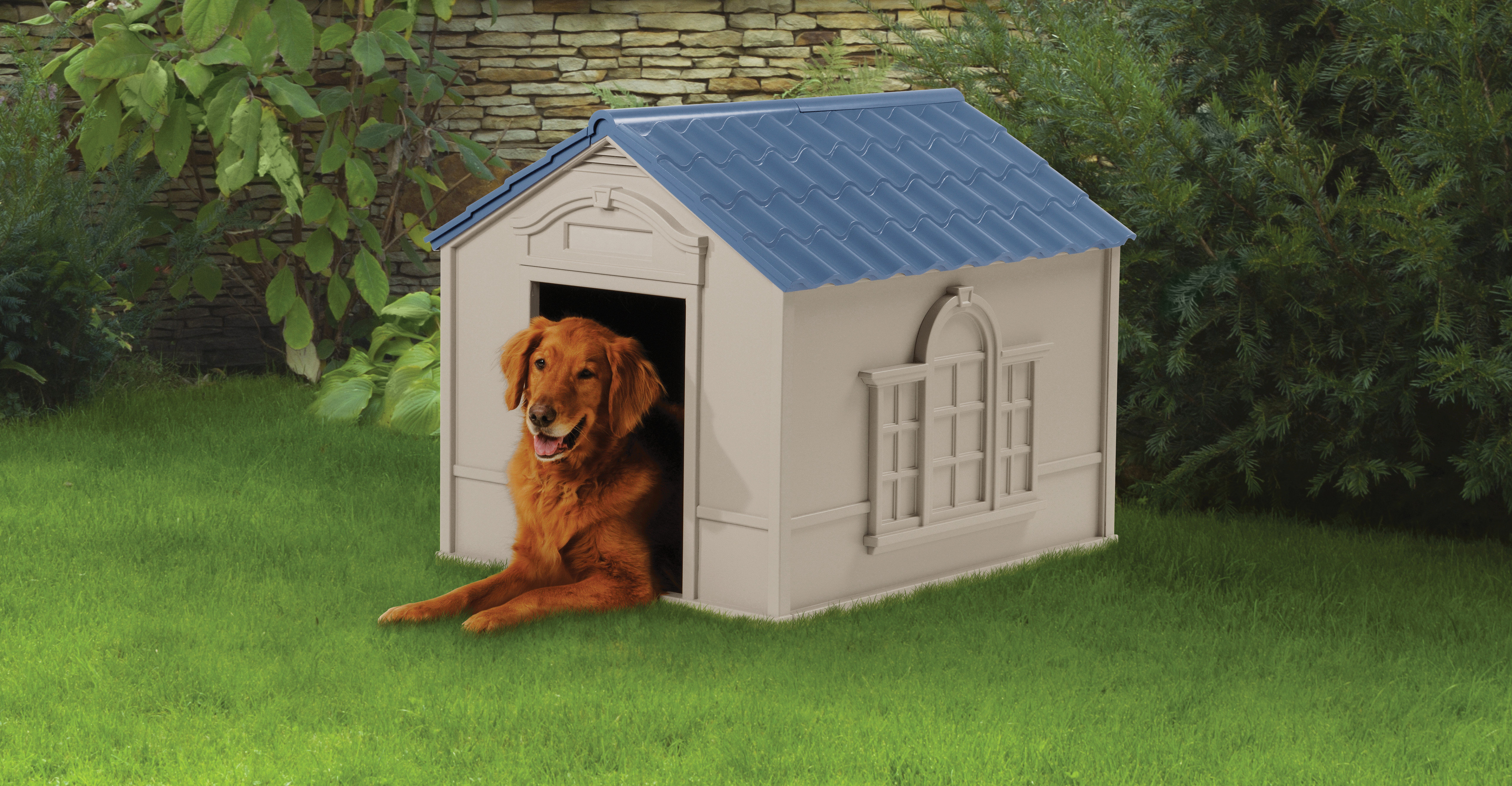 Suncast Taupe and Blue Plastic Dog House & Reviews - Wayfair Canada