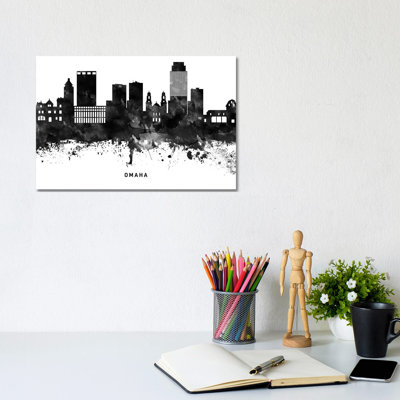 Omaha Skyline Black & White - Wrapped Canvas Print