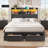 Queen Bed Frame With Charging Station And Led Lights, Farmhouse Metal Platform Bed With 6 Drawers And Storage Headboard, Wood Storage Beds For Bedroom, No Box Spring Needed, Black-803196061-803196059