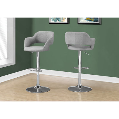 Tabouret de bar, pivotant, hauteur de bar, réglable, métal chromé, tissu gris, contemporain, moderne
