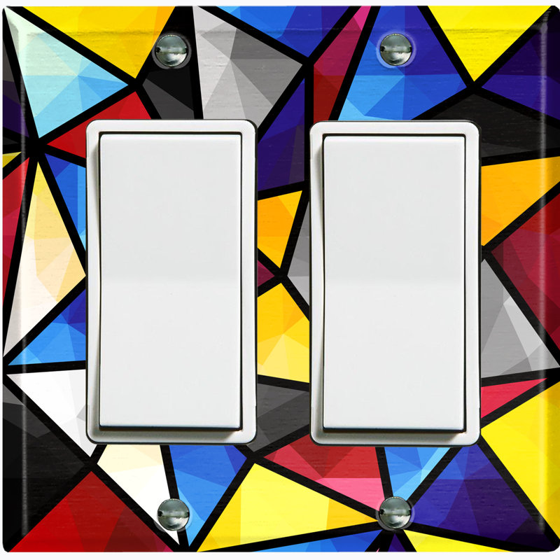 Metal Light Switch Plate Outlet Cover (Colourful Stained Glass Print  - Double Rocker)