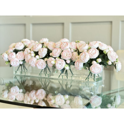 Modern Long Peony Arrangement Artificial Faux Centerpiece 