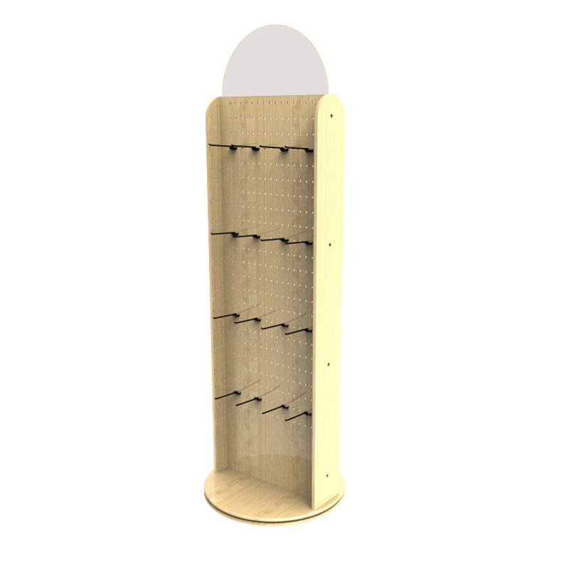 Wood Pegboard Spinner Rack for Retail Accessories with Hooks
