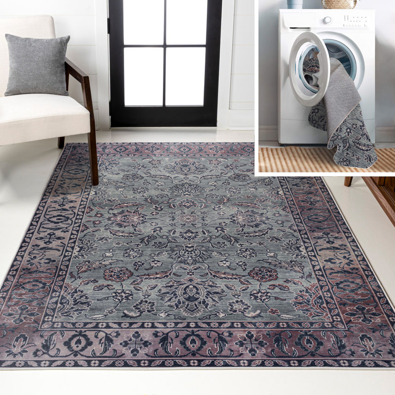Sarok Ornate Persian All-Over Machine-Washable Purple/Gray Rug, Rectangle 5'3" x 7'7"