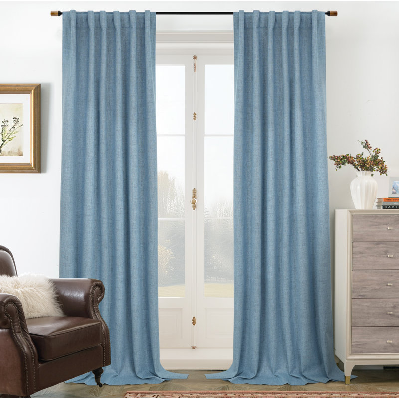100% Blackout Linen Textured  Curtains Farmhouse Thermal Insulated Pocket Back Tab Full Light Blocking 2 Panel, 52" W x 96" L
