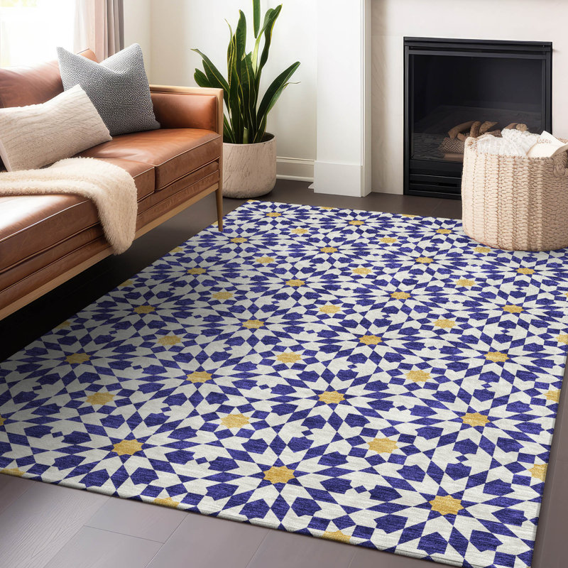 Premium Machine Washable Tweedy Navy Rug, Rectangle 5' x 7'6"