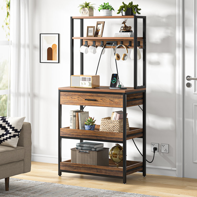 Rozel 31.4961'' Steel Standard Baker's Rack with Microwave Compatibility, Rustic Brown/Black