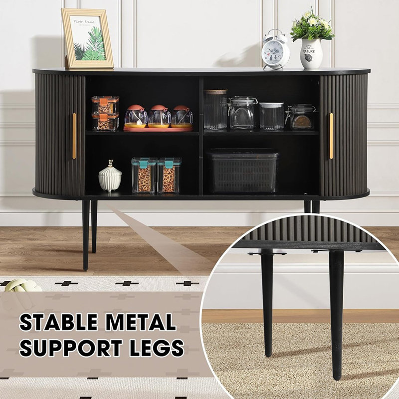 Buffet avec porte coulissante cannelée Tambour - Noir