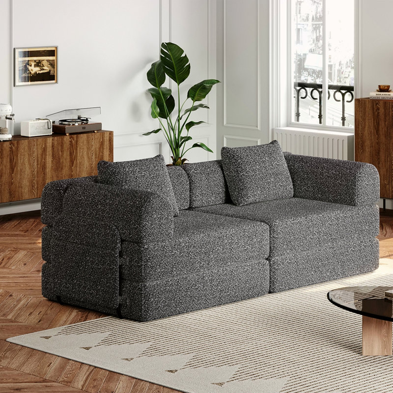 Le canapé-lit convertible de 72,4 pouces, le canapé en chenille, est livré avec deux poches de rangement latérales, deux coussins, un canapé-lit pliable confortable, adapté pour les salons, les chambres et les bureaux