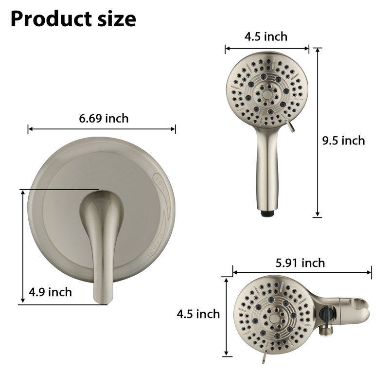 High Rain Shower Head With Handheld - 6 Spray Patterns & Adjustable Water Flow Brushed Nickel Pulse Massage 5 Other Modes