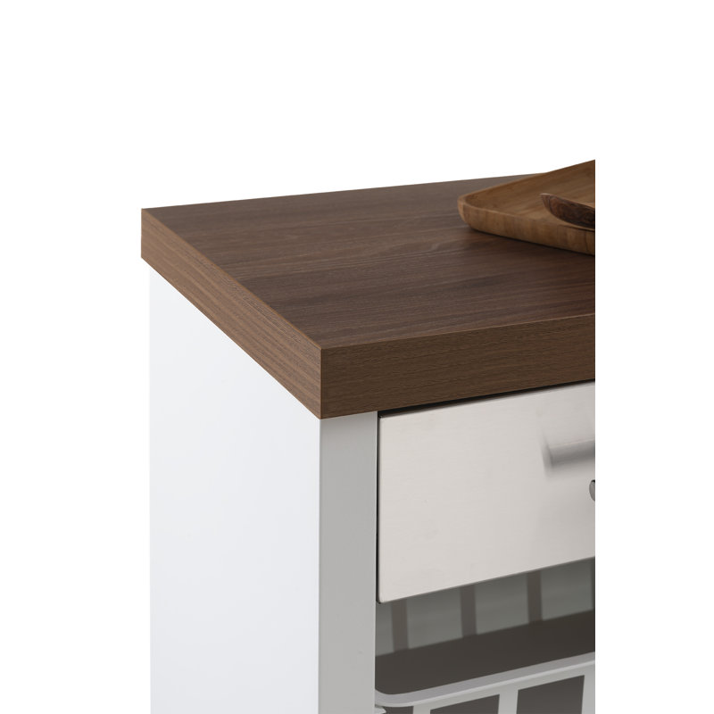 Zamora 48cm W Kitchen Trolley with Wood-Effect Top and Locking Wheels, White