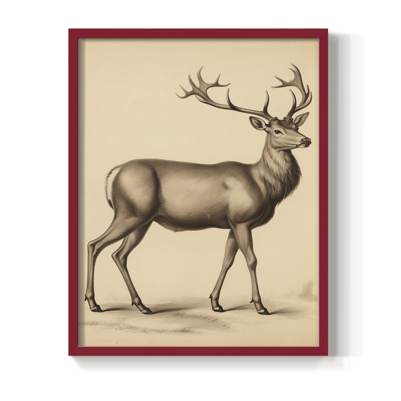 «Vintage Animal Print», reproduction encadrée en bois massif, H 15 po x l 12 po, Rouge