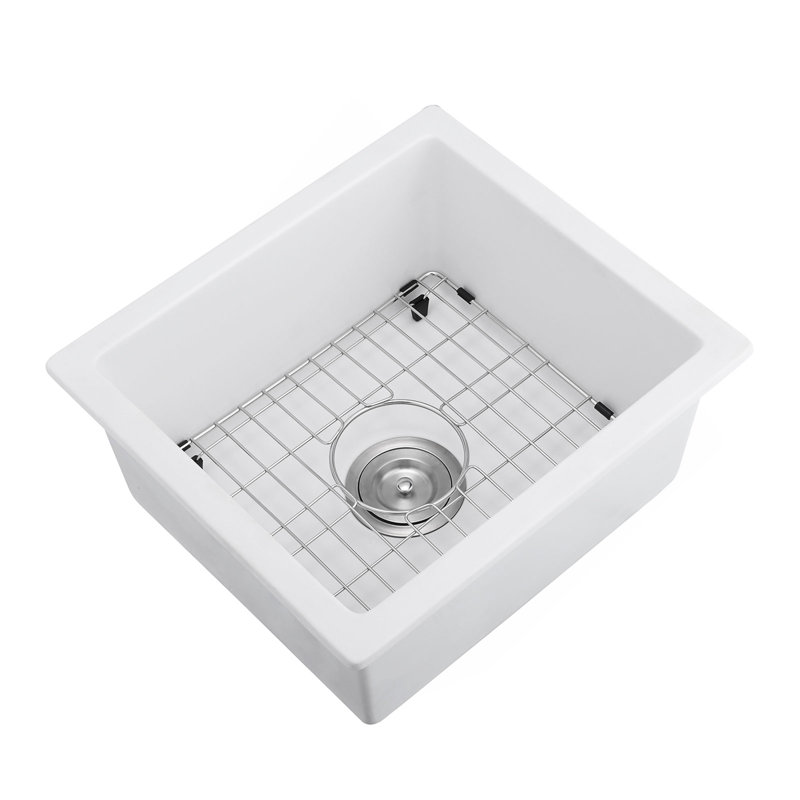 Quartz 18" L X 16" W Undermount Bar Sink With Grid And Strainer