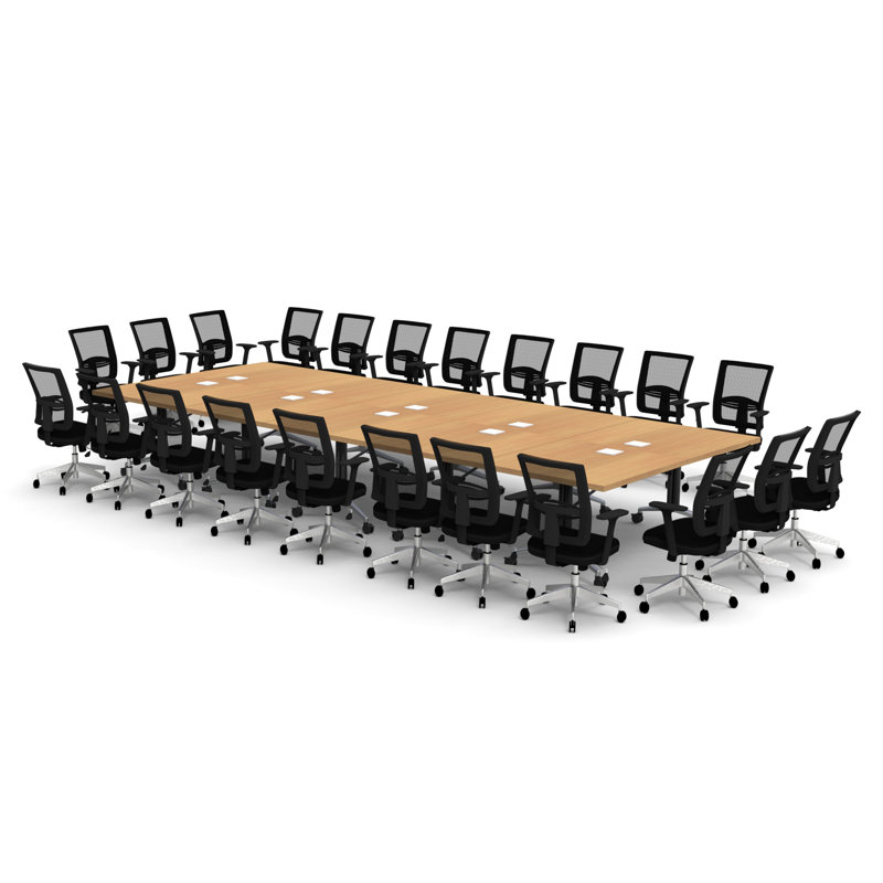 Rectangle 22 Person 80'' L Training Table and Chair Set with Cable Management, Beech