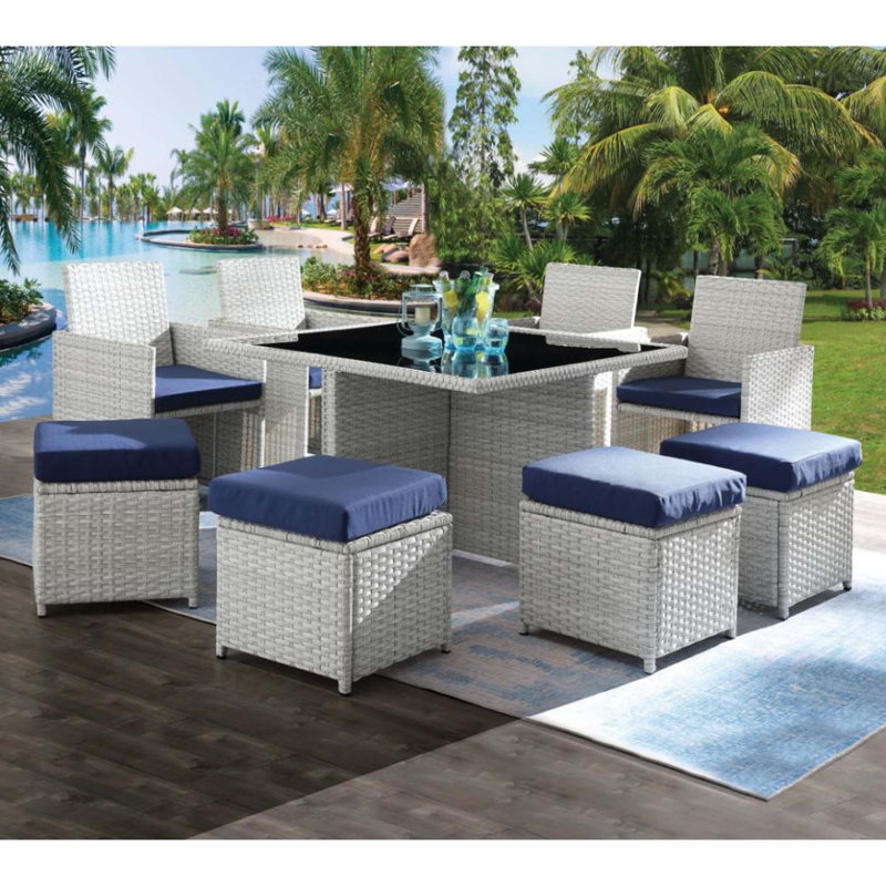 Tague 8 - Person Wicker Patio Dining Set with Rectangular Table