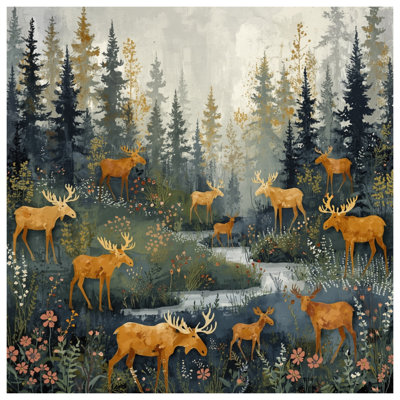 Tapisserie murale «Moose Forest Scene»