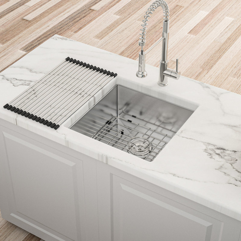 17 Inch Undermount Bar/Prep Single Bowl Sink, 16 Gauge Sus304 Stainless Steel, 10 Deep, Hand - Crafted Brushed Satin Finish, Soundproofing Feature, Condensation , X Water Drainage, All Accessories