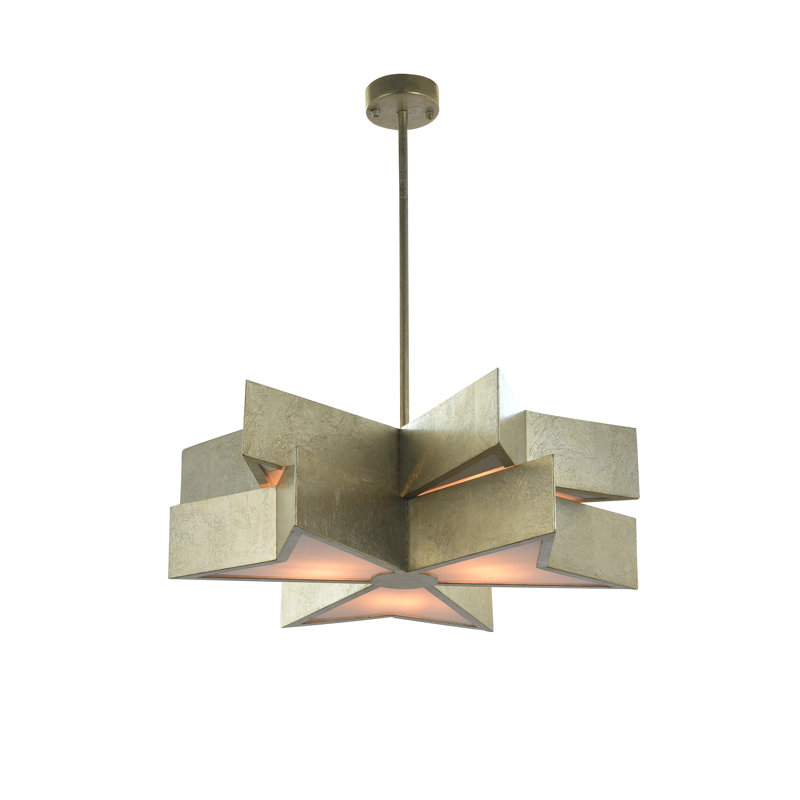 Lustre transitionnel à feuille d'argent 6 lumières, Argent