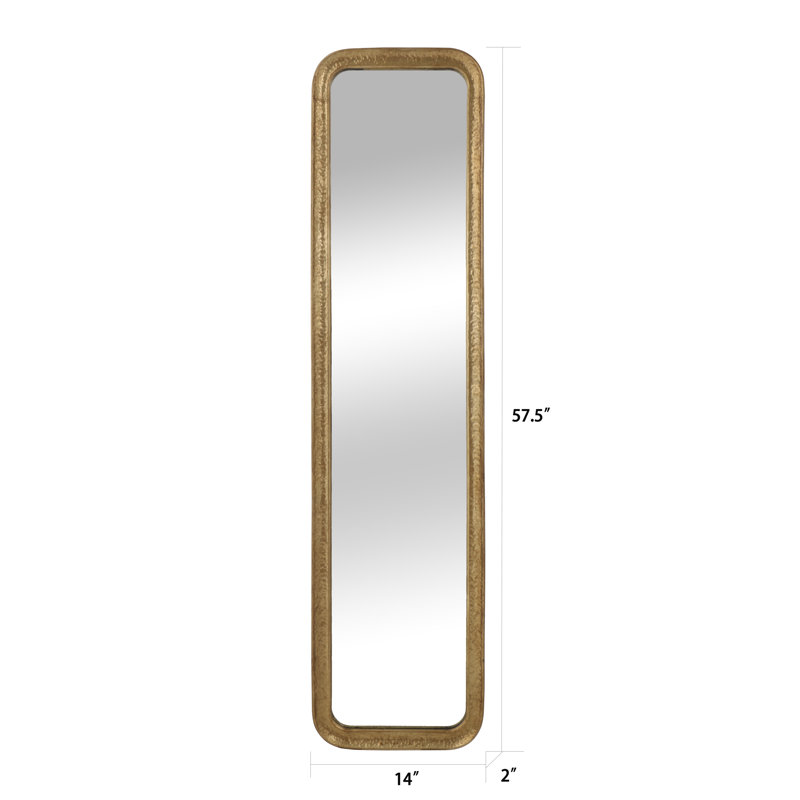 Handmade Hammered Iron Frame Full-length Wall Mirror, Gold Leaf Finish, 14" X 57.5"