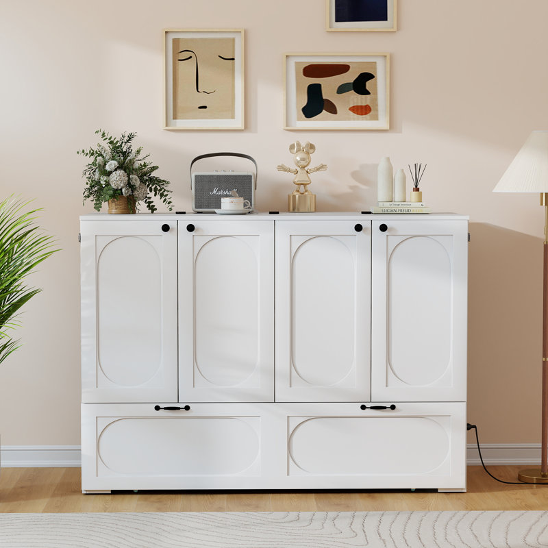 Murphy Bed Cabinet with Storage Drawer, USB Charging Station & Fold-Out Design
