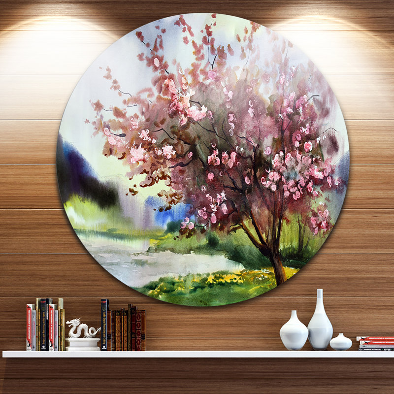 Arbre avec fleurs printanières - reproduction d'art, H 30 po x l 40 po x P 1,5 po, Métal