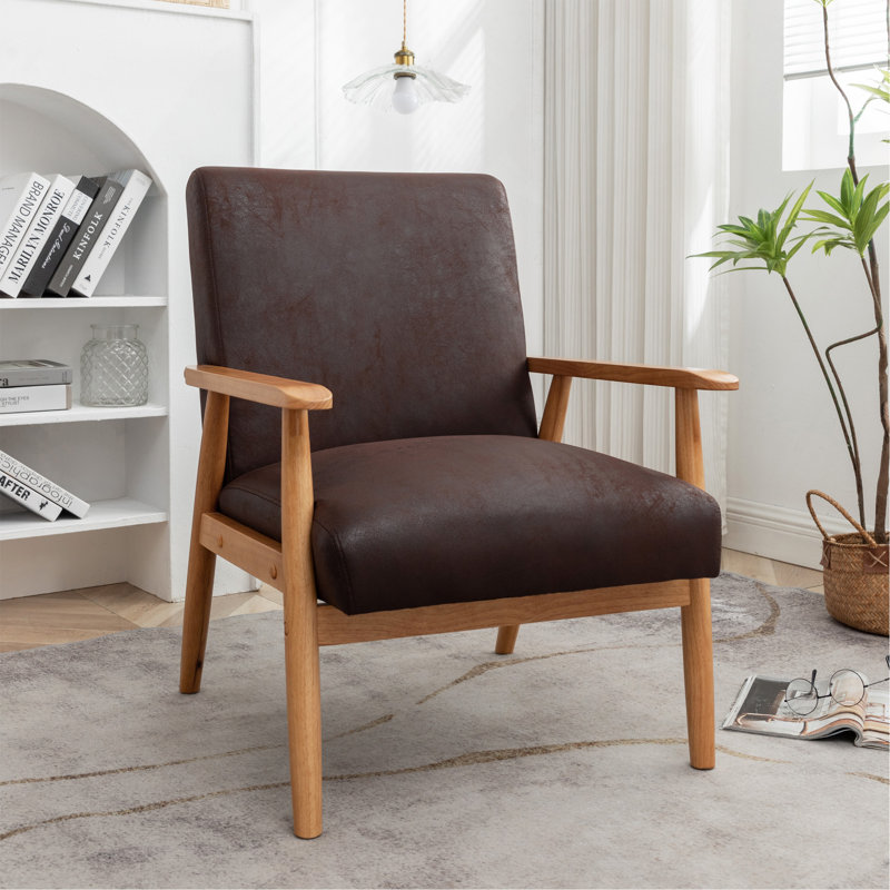 Fauteuil de style Mid-Century moderne de 25,38 po de largeur, brun foncé, Marron foncé