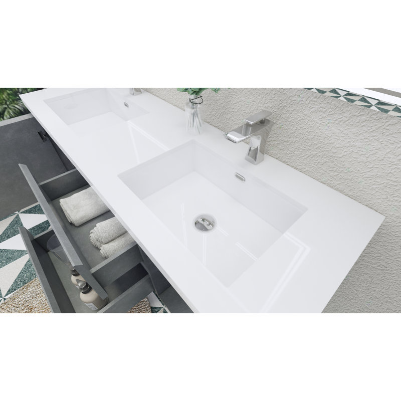 Ensemble de meuble-lavabo double 59 po Aylanna, Gris ciment