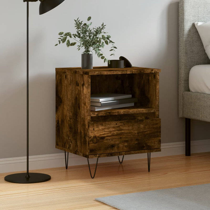 Ebenier 40cm W Manufactured Wood Bedside Table, Smoked Oak, Individual