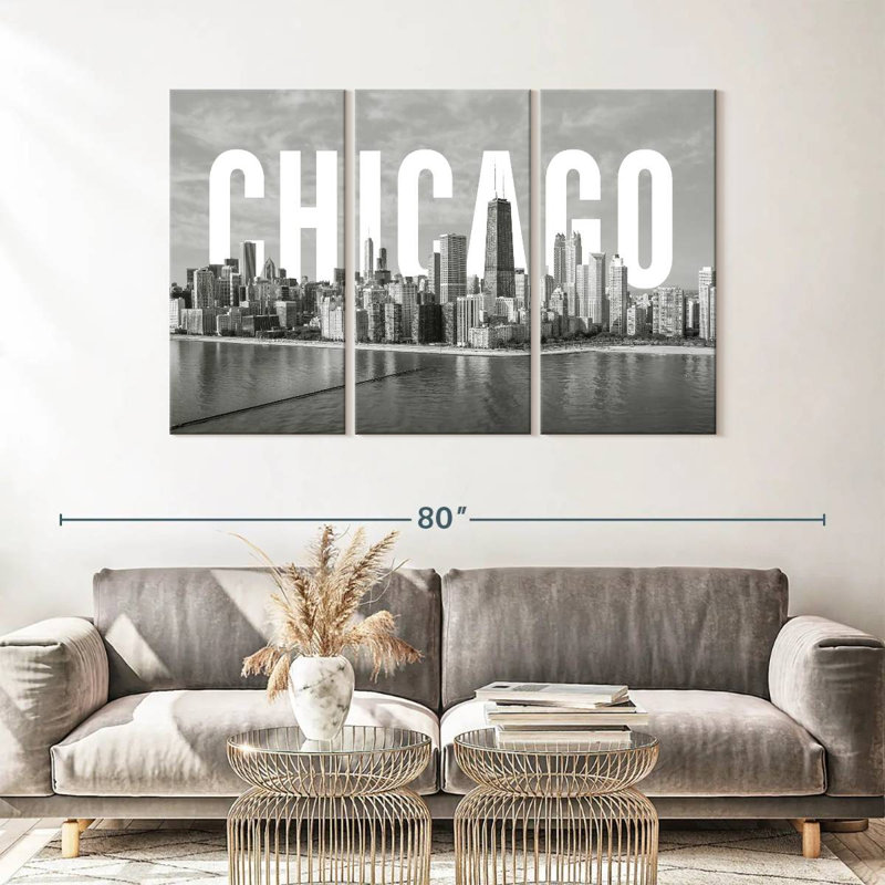 Impression sur toile monochromatique de Chicago, H 36 po x l 57 po x 1,25 po