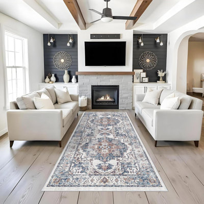 Wide Hallway Rug: Vintage Washable Soft for Living Room Bedroom Water Resistant Carpet with Non-Slip Backing for Entry Kitchen Dining Room Thin Bathroom Floor Mat(Brick)