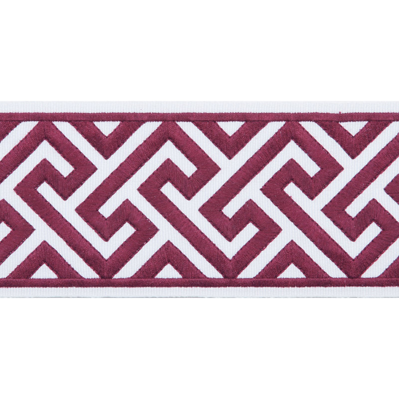 Tissu à bordure en ruban, Rouge bordeaux / blanc