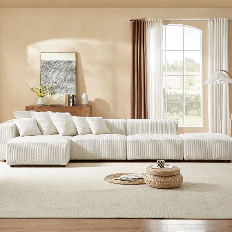 Canapé modulaire en velours côtelé doux 4 pièces, H 25,86 po x l 154,21 po x P 58,48 po, 4, Beige