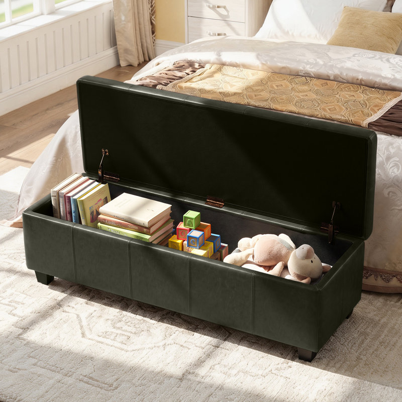 Banc ottoman de rangement de 165 cm, repose-pieds en cuir PU pour salon, entrée, dressing, 16 " H x 65 " L x 17 " D, Vert
