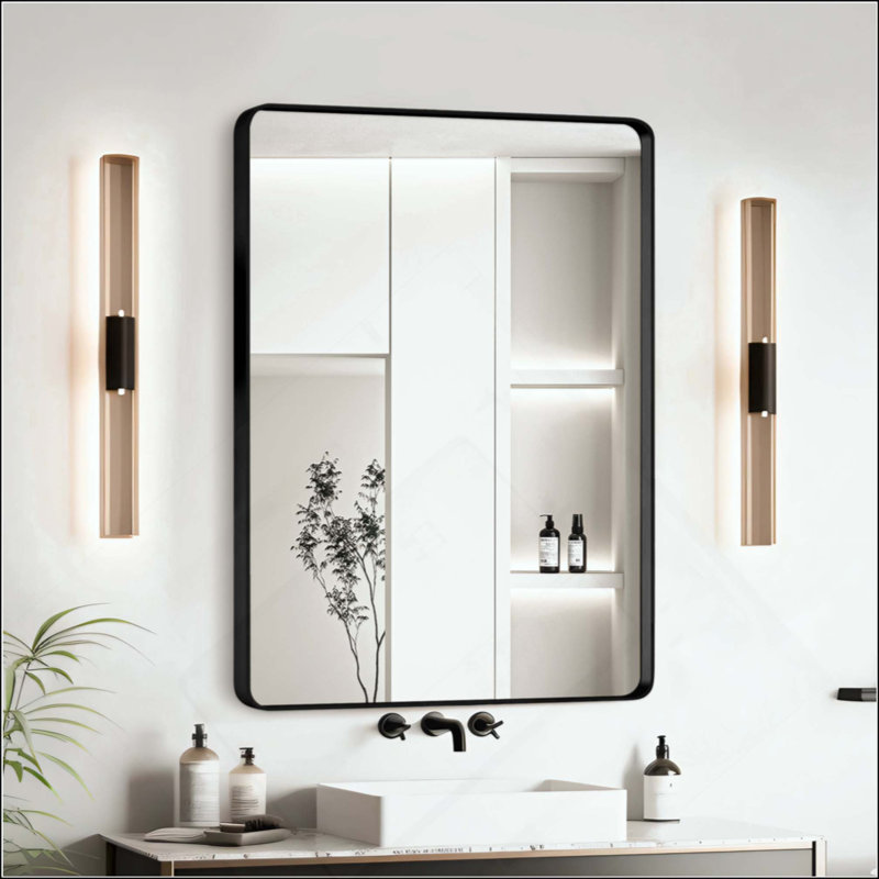 Miroir de salle de bain, Noir, Rectangulaire, 30 po x 20 po