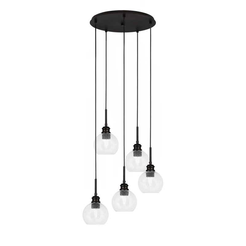Luminaire suspendu grappe 5 lumières Edge avec verre à bulles 5,75 po Edge, Clair, Espresso